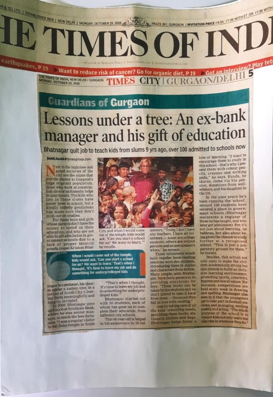 The Times Of India Coverage 2018 GK Bhatnagar, Sudha Society